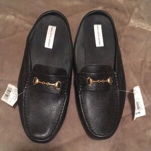 Saks Fifth Avenue black leather mules, NEW WITH TAGS